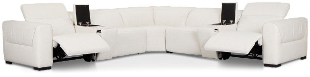 Ellis Light Beige Fabric Large Dual Power Reclining Two-arm Sectional