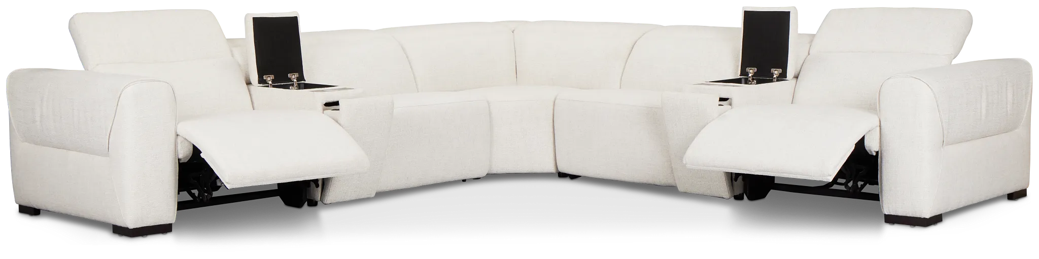 Ellis Light Beige Fabric Large Dual Power Reclining Two-arm Sectional