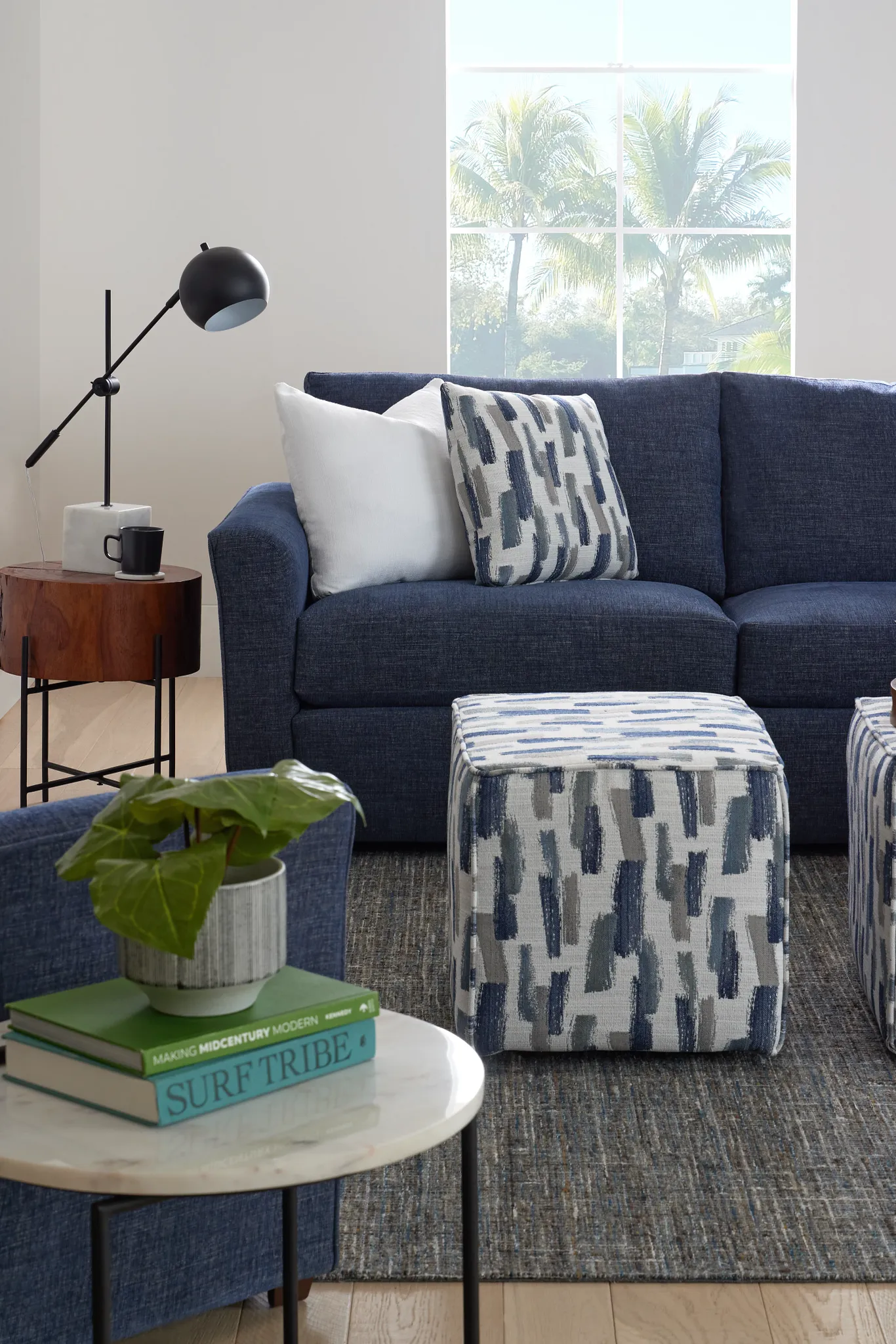 Davis Dark Blue Micro Right Bumper Sectional