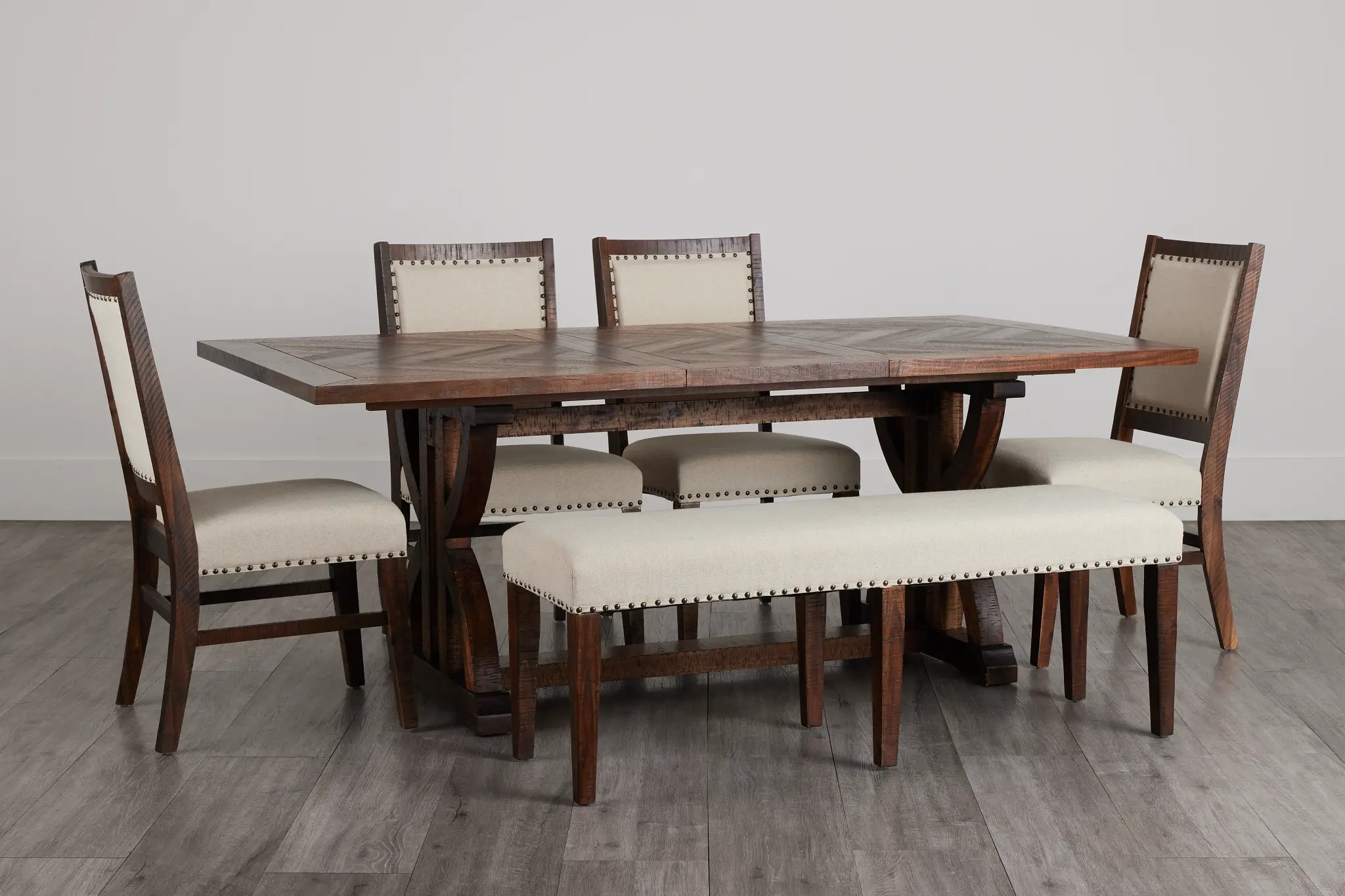 Joplin Dark Tone Extension Rectangular Table With 4 Side Chairs & Bench Joplin Dark Tone Extension Rectangular Table With 4 Side Chairs & Bench