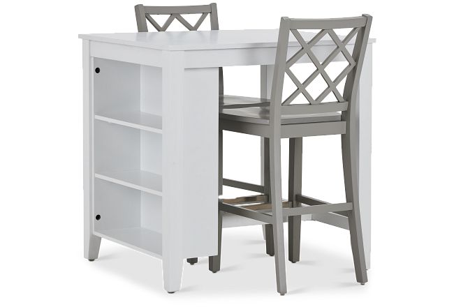 Edgartown Storage White High Table & 2 Light Gray Wood Barstools