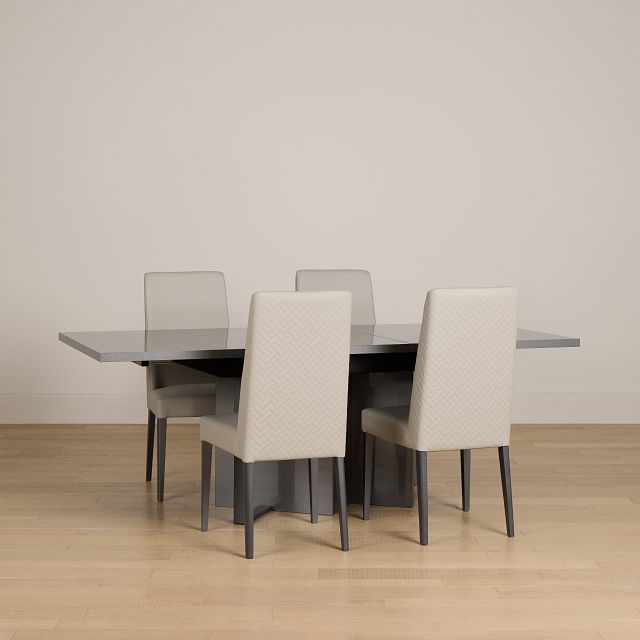 Oslo Gray Extension Rectangular Table & 4 Upholstered Chairs