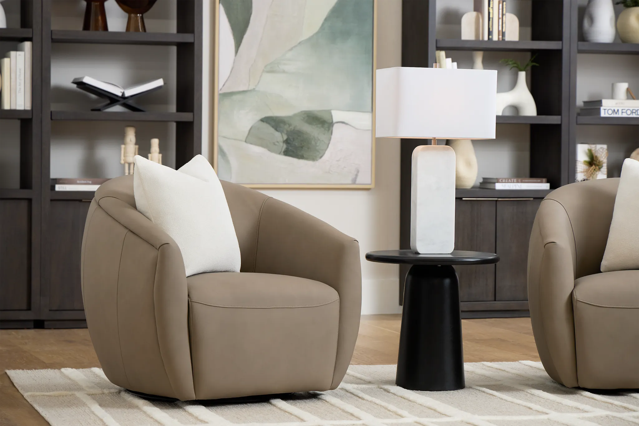 Kellan Taupe Leather Swivel Chair
