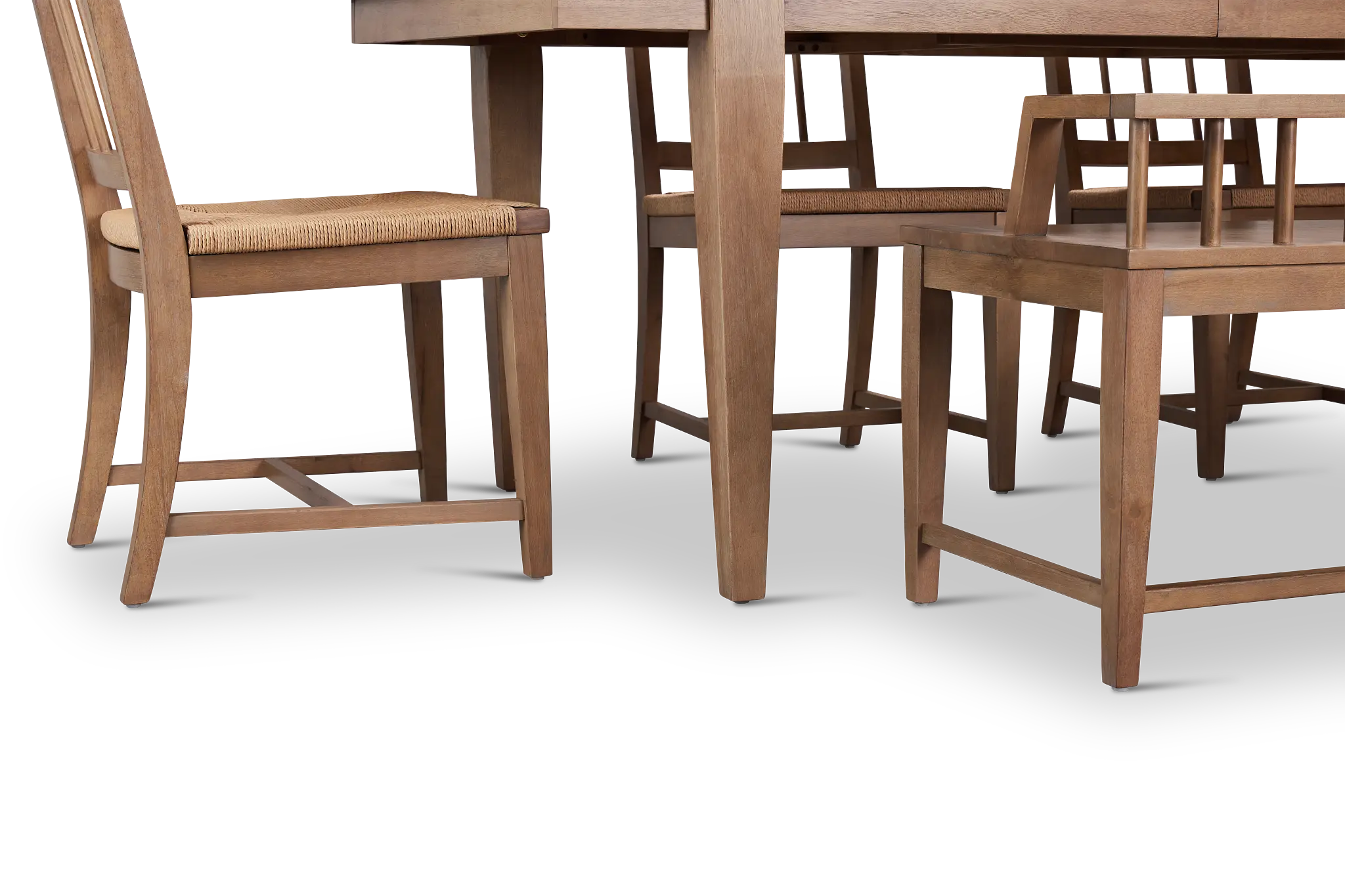 Provo Mid Tone Rect Table, 4 Woven Chairs & Bench Provo Mid Tone Rect Table, 4 Woven Chairs & Bench