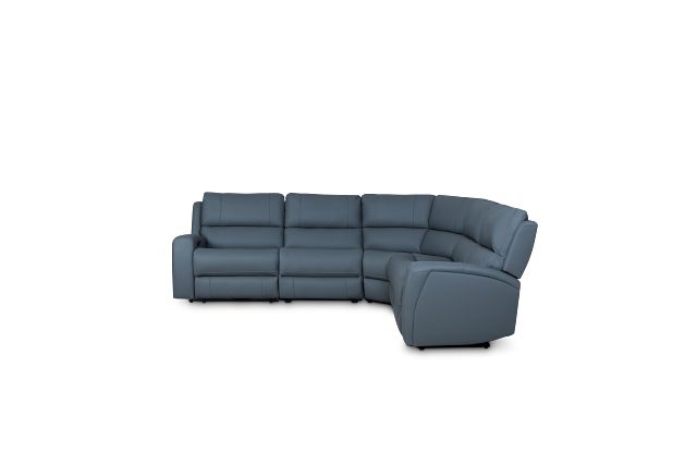 Summit Blue Lthr/vinyl Small Two-arm Power Reclining Sectional