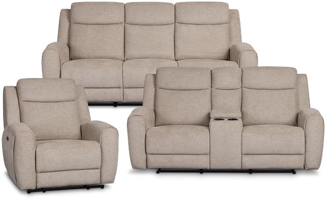 Walker Beige Fabric Power Reclining Living Room