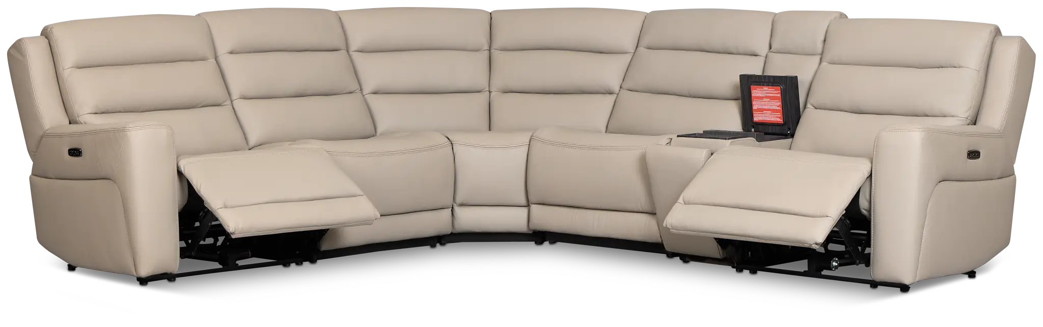 Wilder Taupe Leather Medium Dual Power Sectional W/refrigerated Console Wilder Taupe Leather Medium Dual Power Sectional W/refrigerated Console