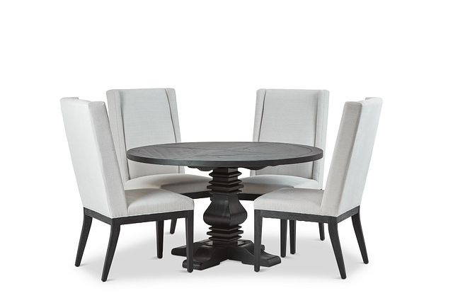 Hadlow Black 54" Table & 4 Upholstered Chairs