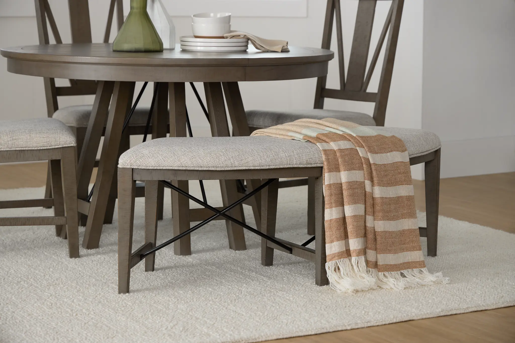Heron Cove Light Tone Curved Upholstered Dining Bench Heron Cove Light Tone Curved Upholstered Dining Bench