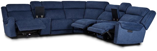 Beckett Dark Blue Micro Large Triple Power Reclining Two-arm Sectional (2)