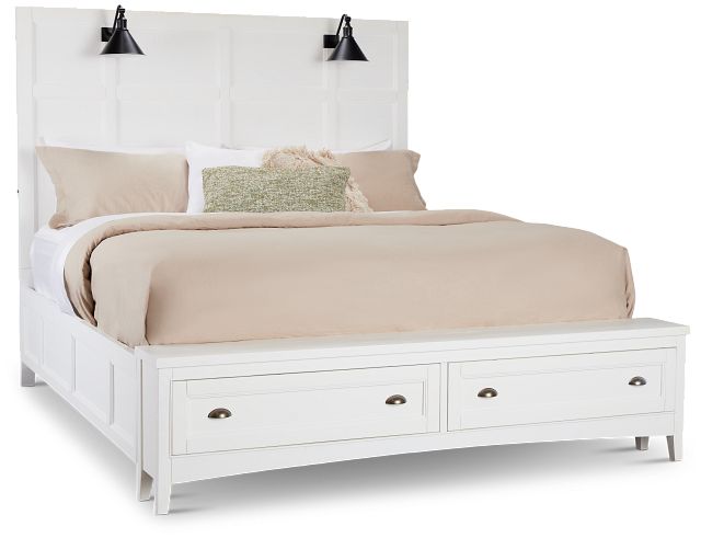 Heron Cove White Panel Bed With Lights And Bench