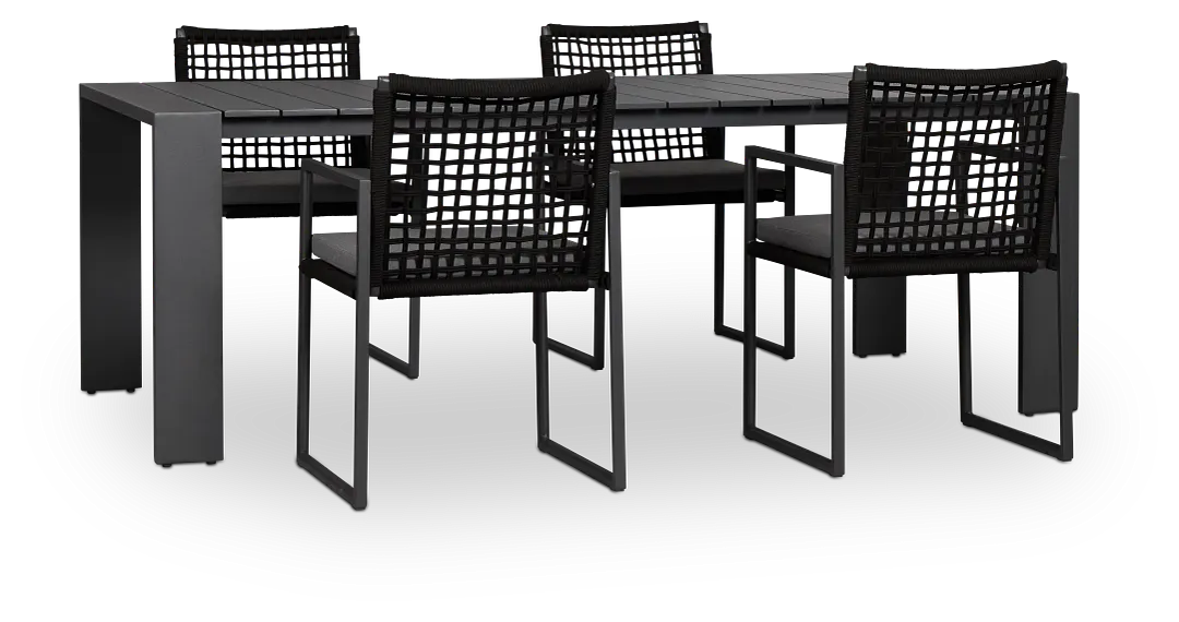 Sunrise Dark Gray 86" Rectangular Table & 4 Aluminum Arm Chairs