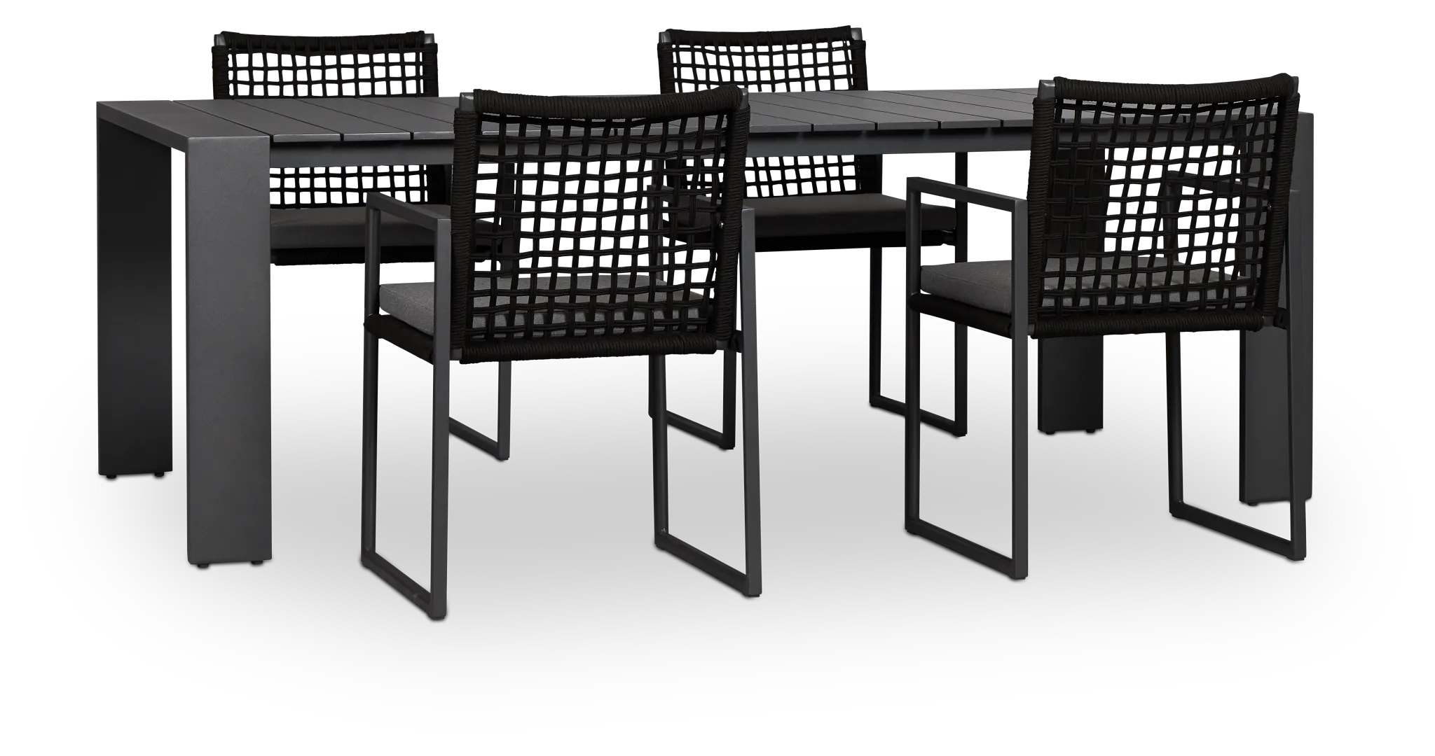 Sunrise Dark Gray 86" Rectangular Table & 4 Aluminum Arm Chairs