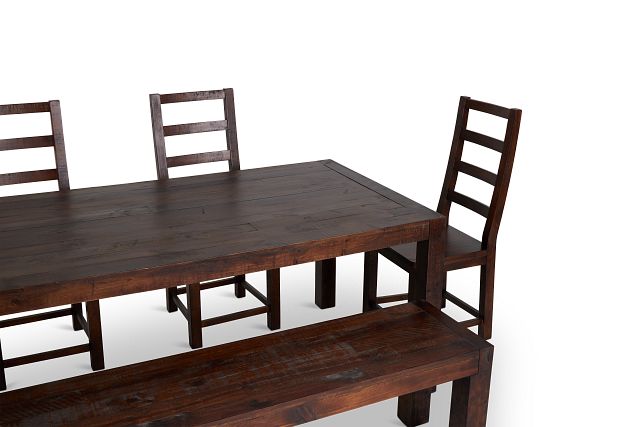 Seattle Dark Tone Rect Table, 4 Chairs & Bench