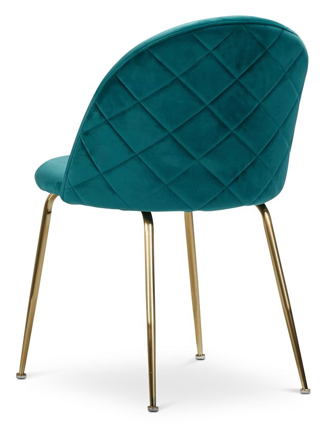 Capri Dark Teal Velvet Upholstered Side Chair W/ Gold Legs