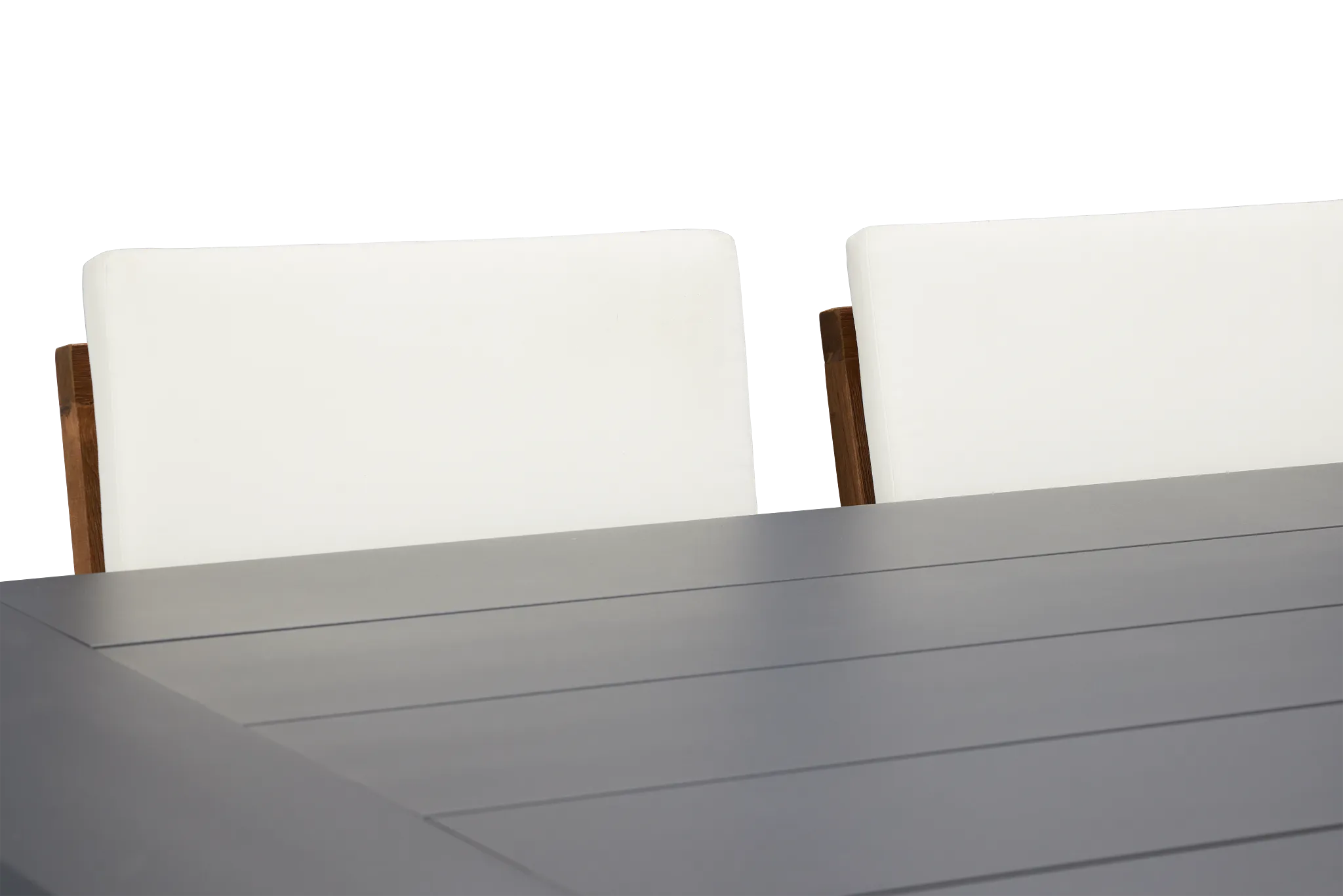 Linear Dark Gray White 70" Aluminum Table & 4 Teak Cushioned Side Chairs