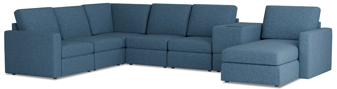 Citymod Blue Fabric Large Right Chaise Sectional With Storage Console Citymod Blue Fabric Large Right Chaise Sectional With Storage Console