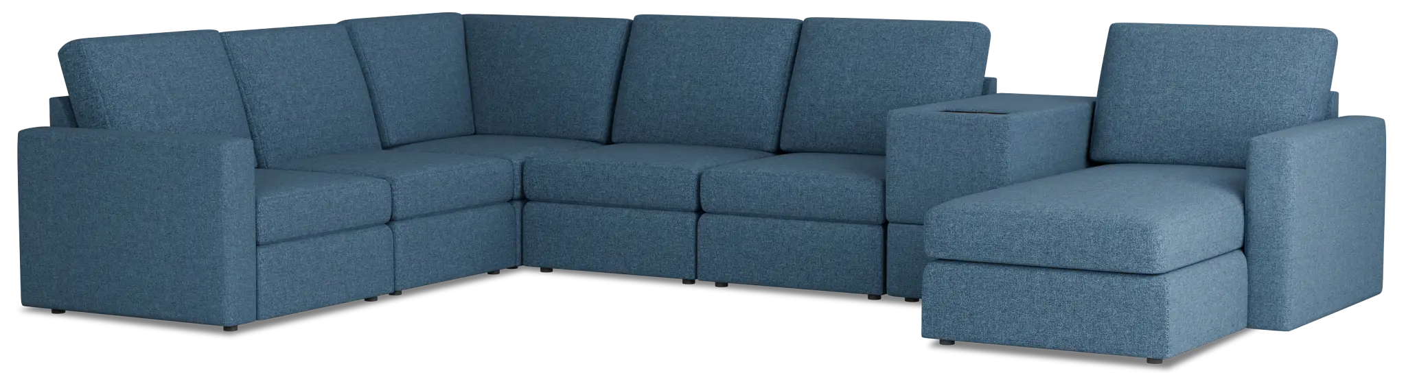 Citymod Blue Fabric Large Right Chaise Sectional With Storage Console Citymod Blue Fabric Large Right Chaise Sectional With Storage Console