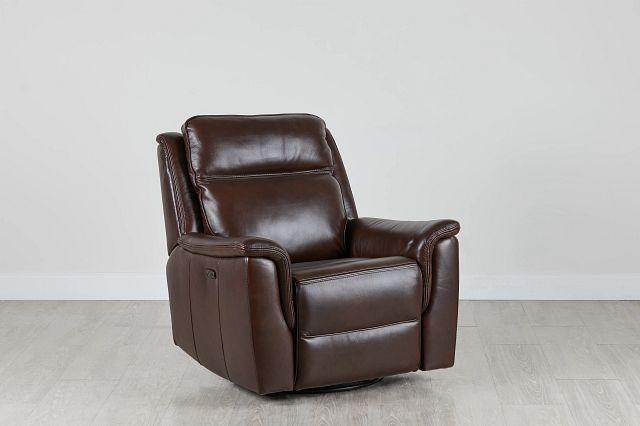 Aiden Brown Leather Power Glider Recliner With Power Headrest