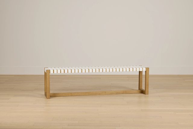 Haven White Woven Upholstered Dining Bench