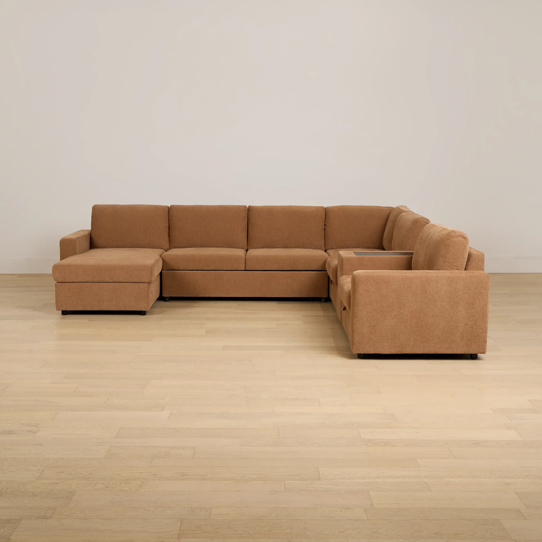 Addie Brown Fabric Medium Left Chaise Sleeper Sectional With Console