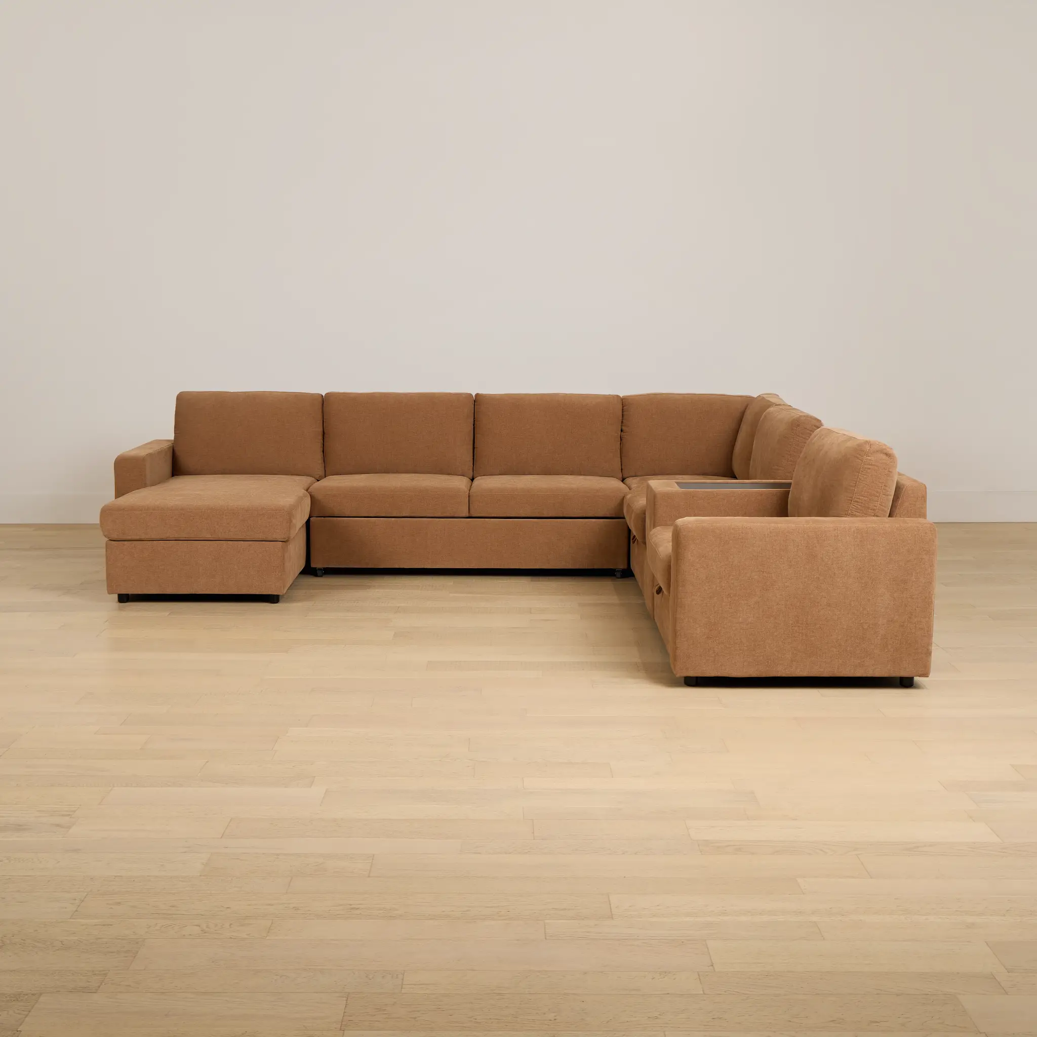 Addie Brown Fabric Medium Left Chaise Sleeper Sectional With Console Addie Brown Fabric Medium Left Chaise Sleeper Sectional With Console