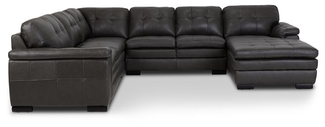 Braden Dark Gray Leather Medium Right Chaise Sectional