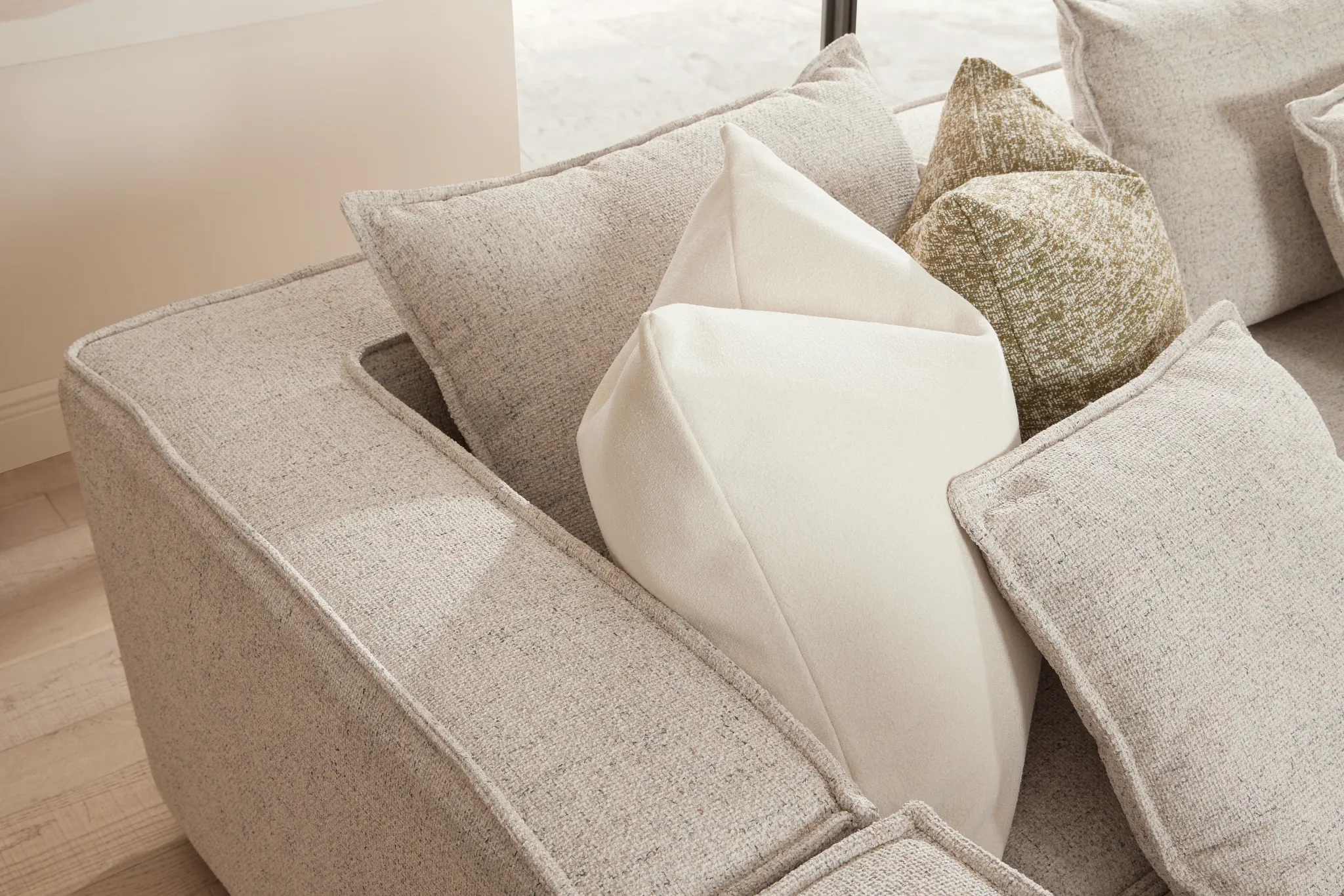 Tatum Beige Fabric 5pc Bumper Sectional