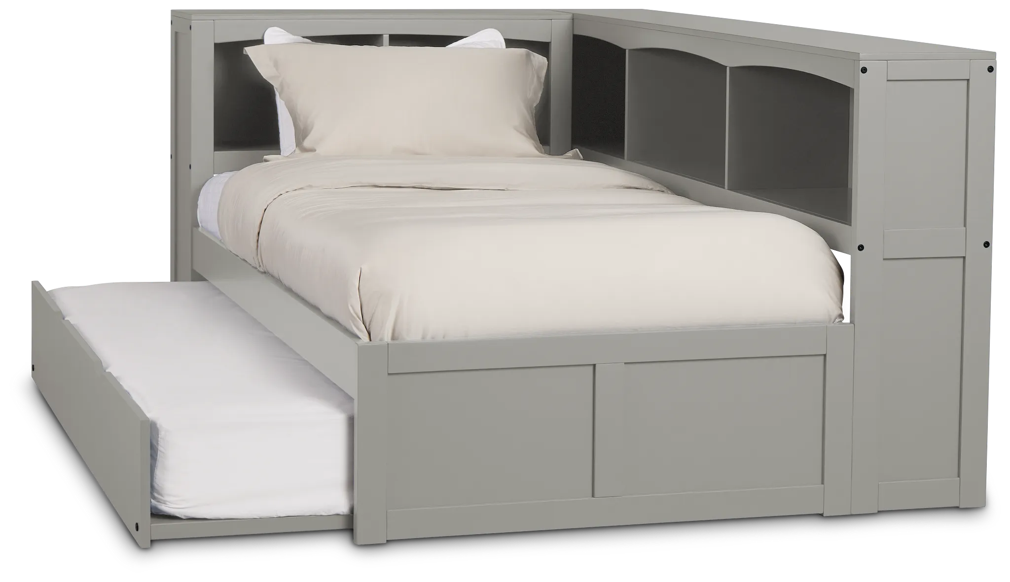 Charleston Gray Corner Bookcase Bed With Trundle