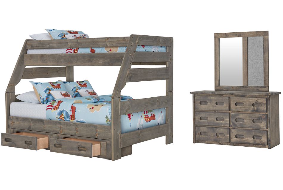 Cinnamon Gray Bunk Bed Storage Bedroom Baby Kids Bedroom Sets City Furniture