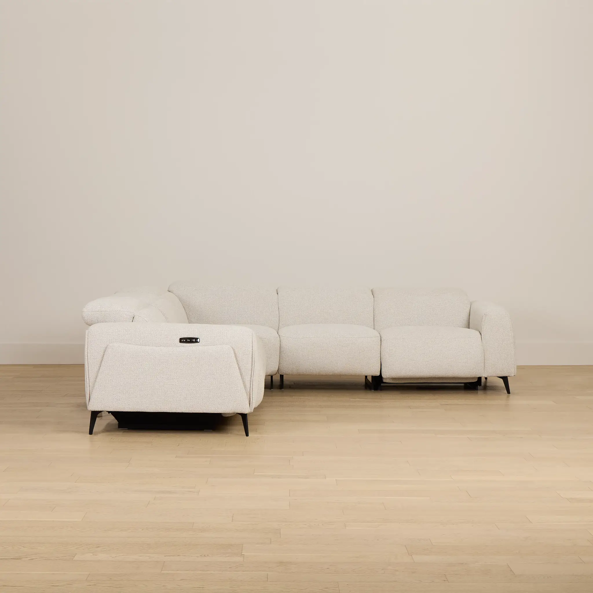 Reyna Light Beige Fabric Small Dual Power Reclining Two-arm Sectional Reyna Light Beige Fabric Small Dual Power Reclining Two-arm Sectional