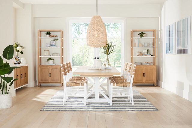 Nantucket Two-tone Light Tone Trestle Table & 4 Woven Chairs