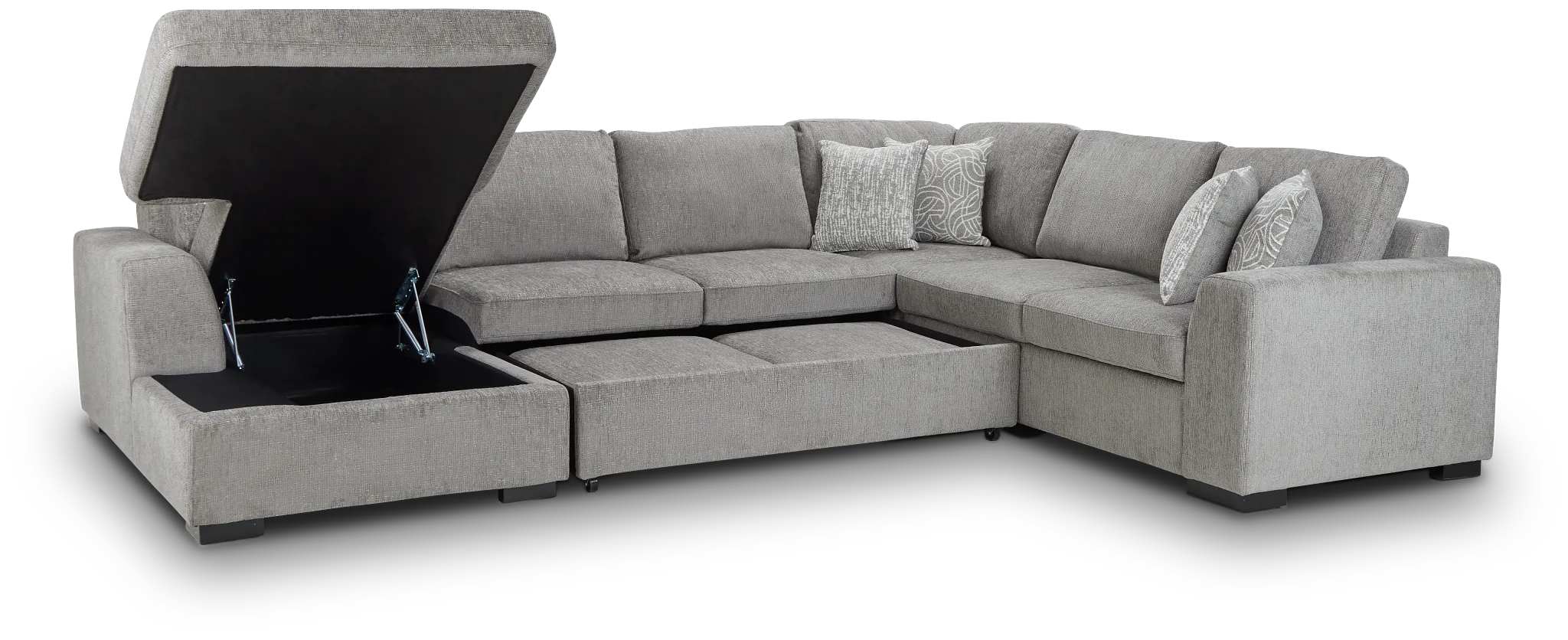 Blakely Gray Fabric Left Chaise Storage Sleeper Sectional