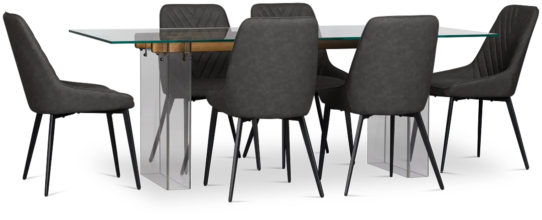 Avondale Glass Rect Table With 6 Upholstered Side Chairs