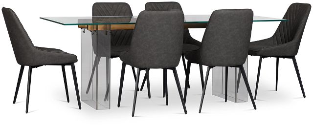 Avondale Glass Rect Table With 6 Upholstered Side Chairs