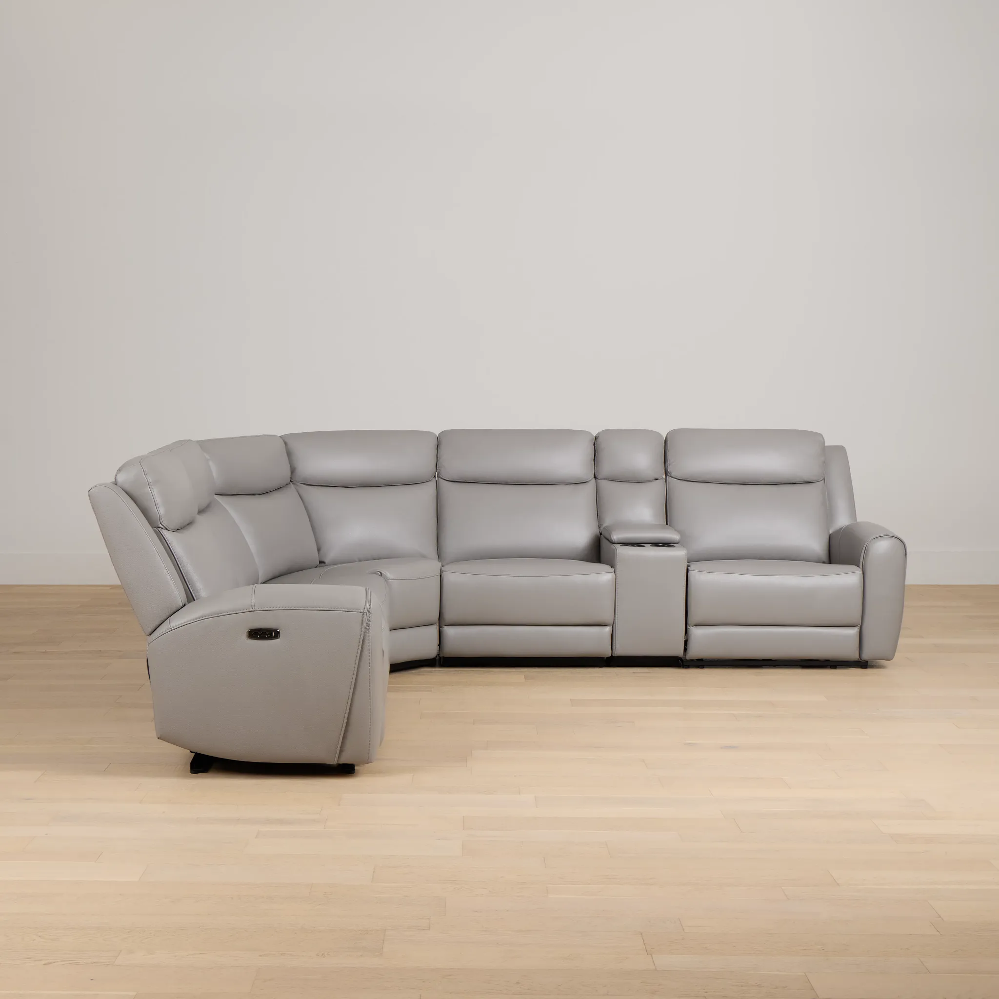 Walker Light Gray Lthr/vinyl Medium Dual Power 2-arm Reclining Sectional