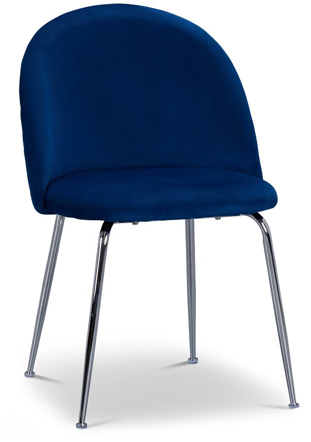 Capri Dark Blue Velvet Upholstered Side Chair W/ Chrome Legs