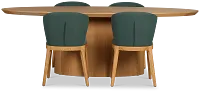 Nomad Light Tone 94" Oval Table & 4 Dark Green Chairs W/ Light Tone Leg