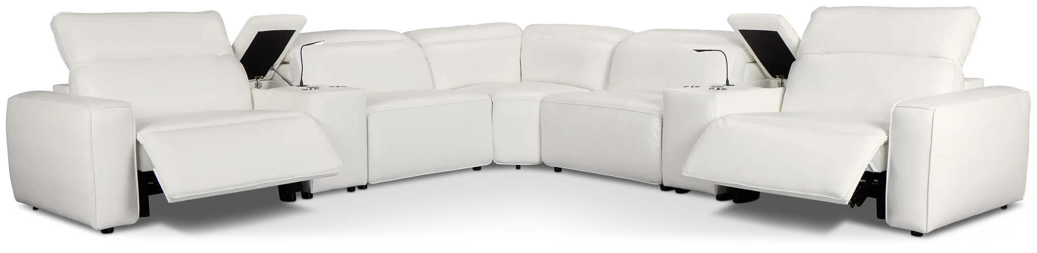 Tidal White Lthr/vinyl Large Dual Power Reclining Two-arm Sectional