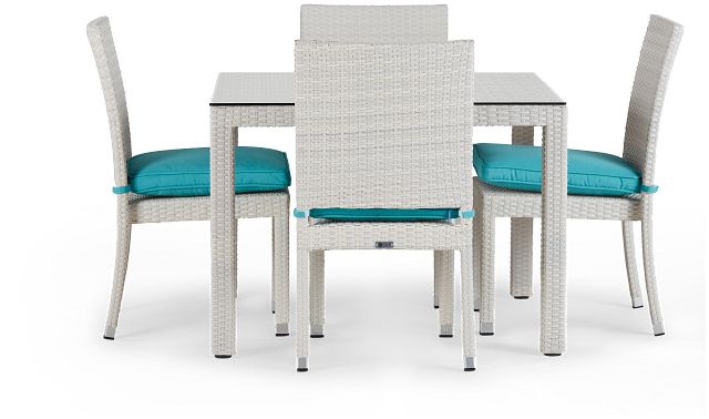 Bahia Dark Teal 40" Square Table & 4 Upholstered Chairs
