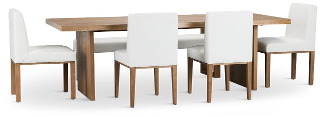 Haven Light Tone Wood Rectangular Table With 4 Side Chairs & Bench