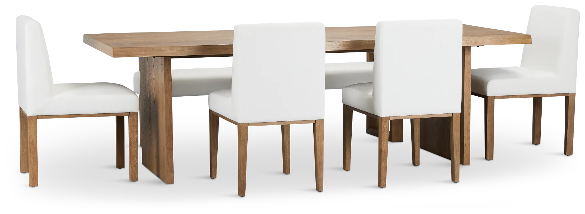 Haven Light Tone Wood Rectangular Table With 4 Side Chairs & Bench