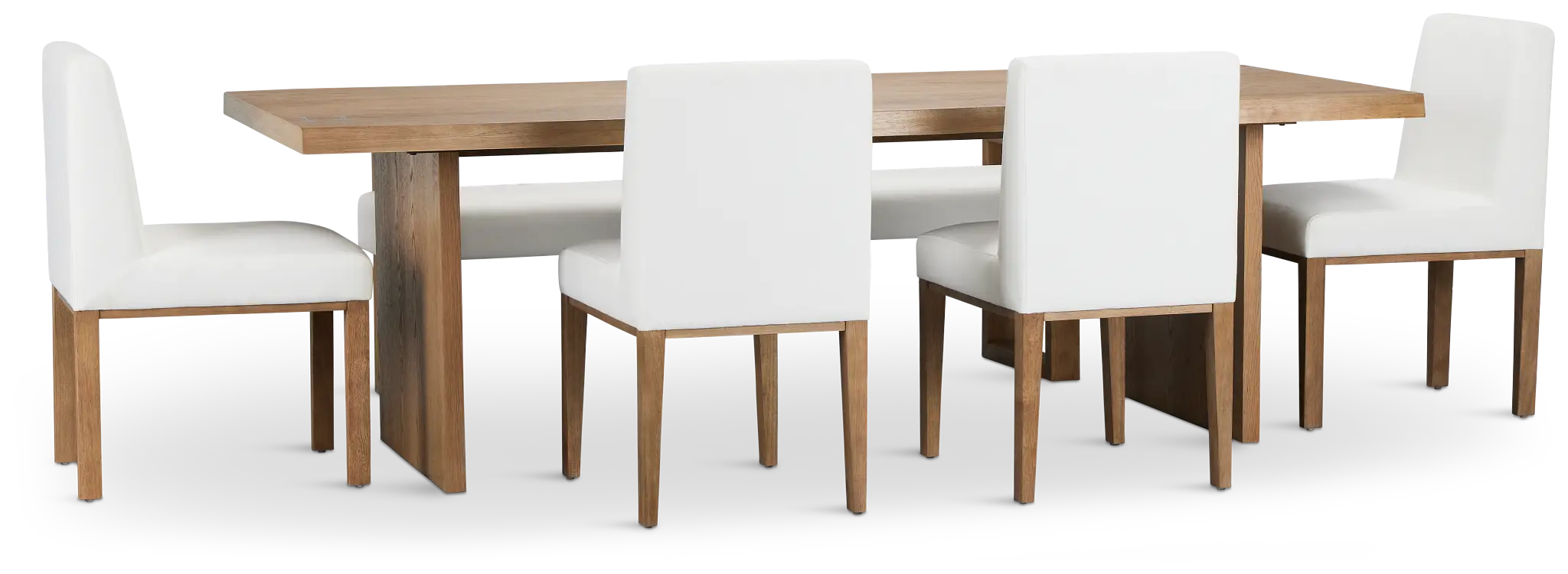 Haven Light Tone Wood Rectangular Table With 4 Side Chairs & Bench Haven Light Tone Wood Rectangular Table With 4 Side Chairs & Bench