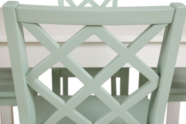 Edgartown White Square High Table & 4 Light Blue Wood Barstools