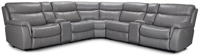 Graham Gray Lthr/vinyl Large Dual Power Reclining Two-arm Sectional
