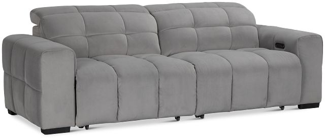 Gemma Light Gray Velvet Power Chaise Sofa
