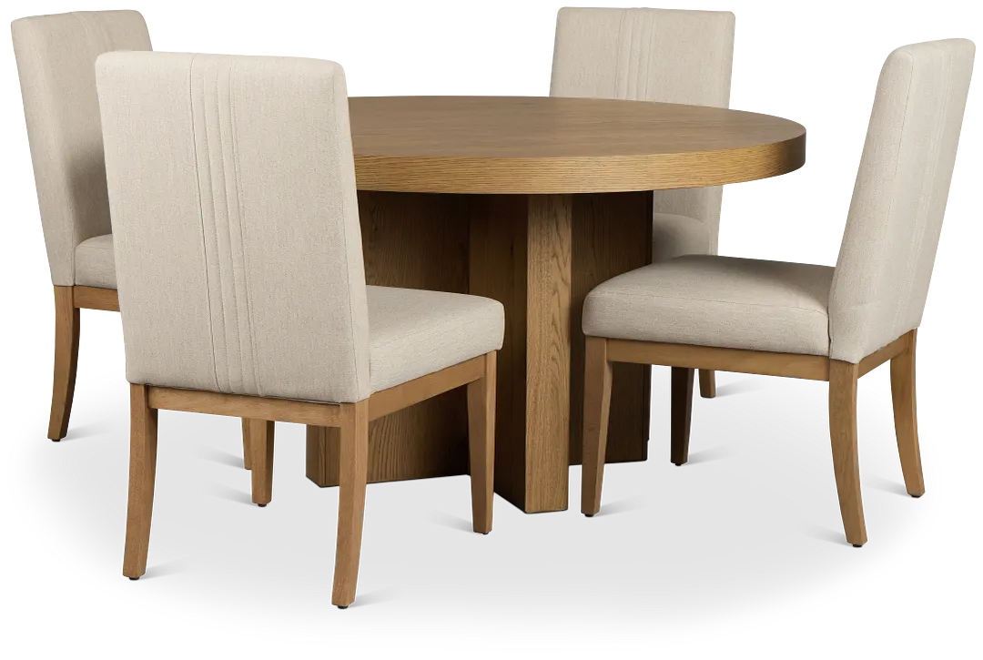 Tahoe Light Tone Round Table & 4 Upholstered Chairs