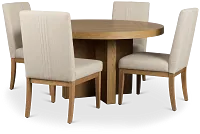 Tahoe Light Tone Round Table & 4 Upholstered Chairs
