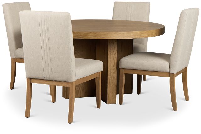 Tahoe Light Tone Round Table & 4 Upholstered Chairs