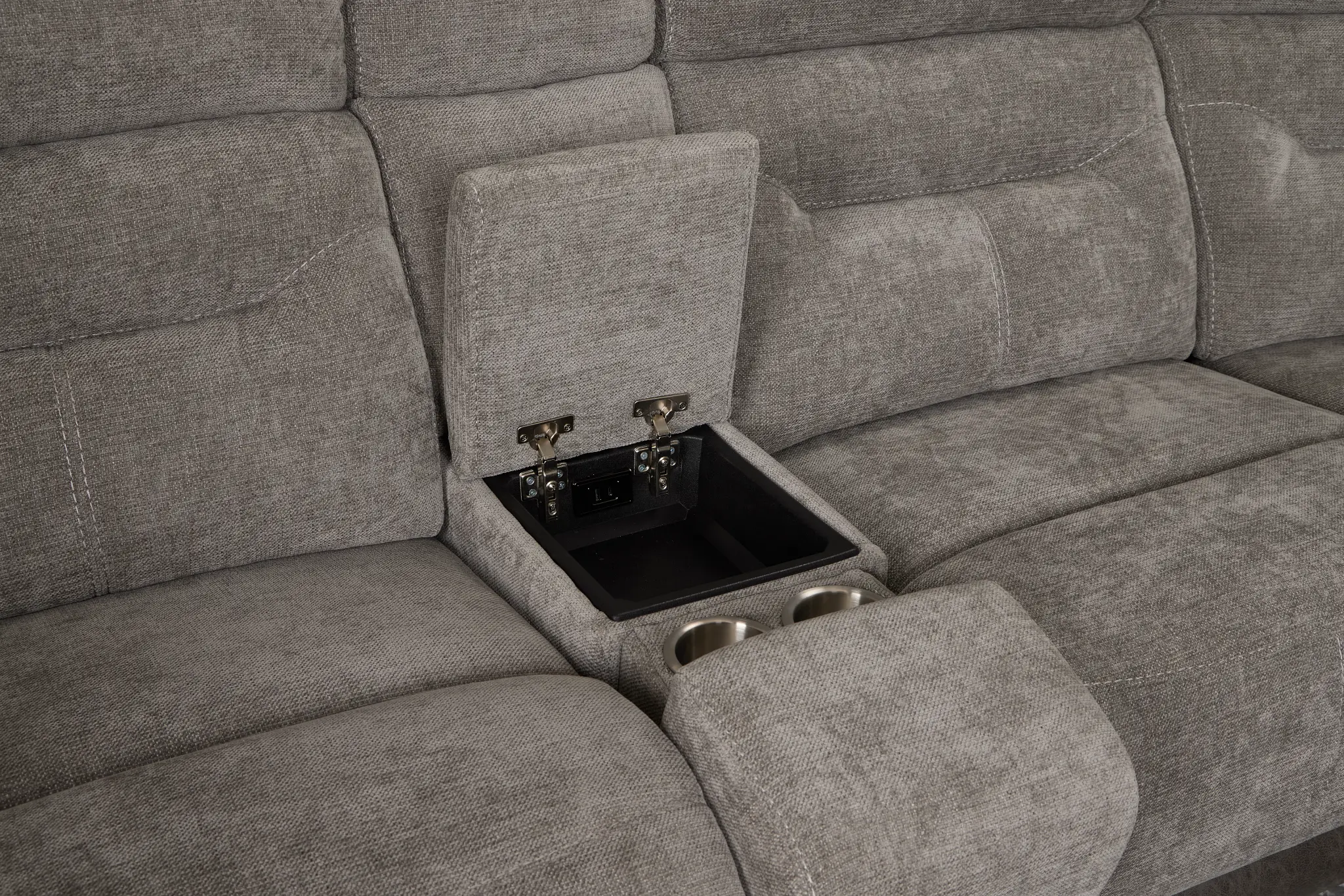 Travis Gray Fabric Large Dual Power Reclining Two-arm Sectional Travis Gray Fabric Large Dual Power Reclining Two-arm Sectional